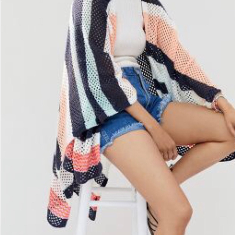 Anthropologie Striped Crochet Knit Kimono Sweater